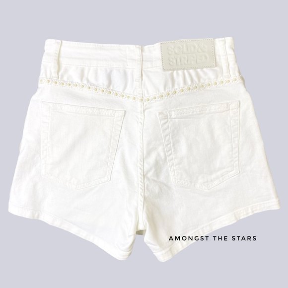 Solid & Striped Daisy Trim High Waisted White Denim Shorts - Picture 10 of 11